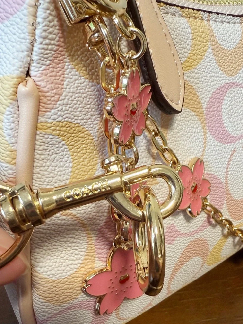 Coach Pink Pastel Signature Shoulder Bag with Cherry Blossom Chain